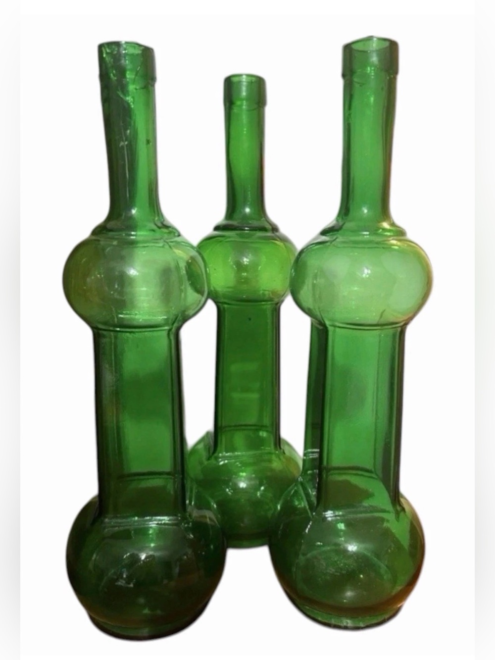 3 Antique 13" Vivid Green Bordeaux Liquor Bottle Unique Shape Bottle MB&R
